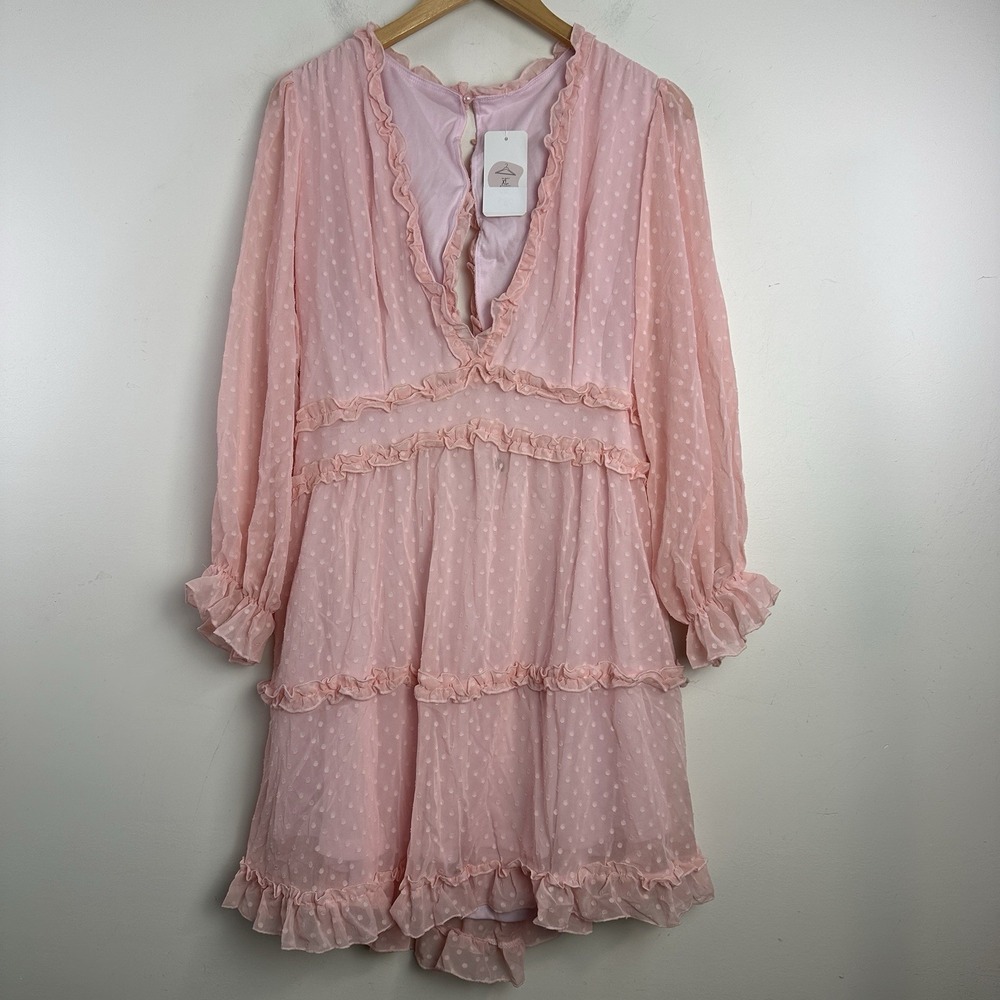 Pastel‎ Pink Swiss Dot Babydoll Dress XL Coquette Soft Girl Hoco Sorority Rush